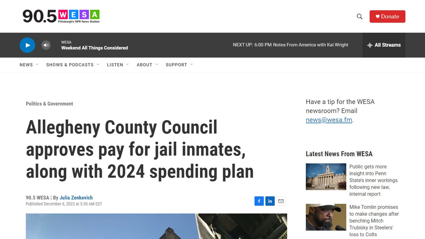 Allegheny County Council approves pay for jail inmates | 90.5 WESA